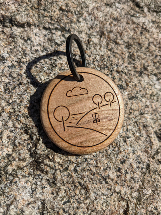 wooden disc golf keychain - hills